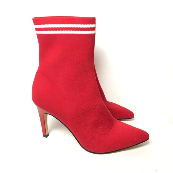 LEITH Red with white striped stretch booties . Size 9 - Picture 3 of 6